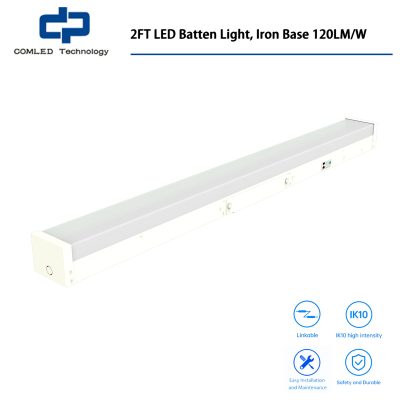 2FT LED Batten Light, Iron Base 120L/MW,3000K 4000K 5000K 6000K