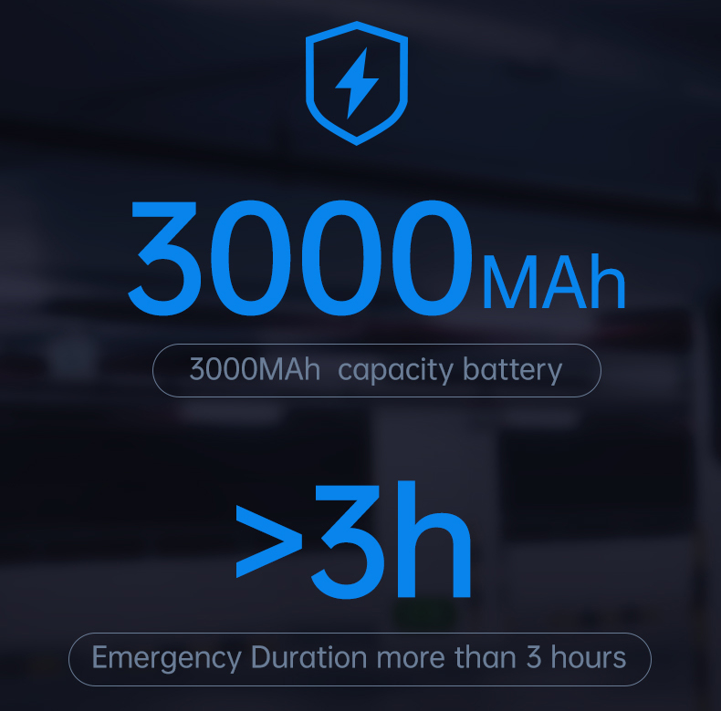 3000maH capacity battery Emergency initial duration More than 3 hours 3000maH capacity battery Emergency initial duration More than 3 hours