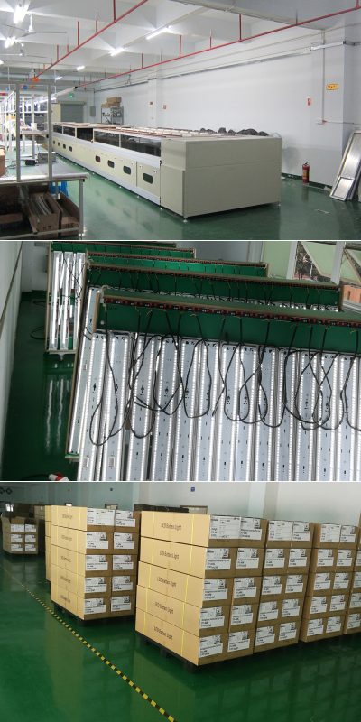 led linear light factory This picture showcases various scenes of the LED linear light factory, including the LED linear light production line, the LED linear light aging room, and the actual scenes of the LED linear light warehouse.