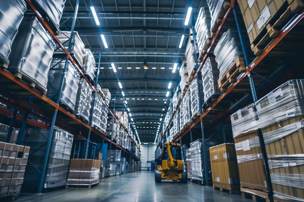 Large Industrial Warehouse LED smart emergency batten light This is the image of warehouse linear LED ceiling lights. It seems to be sleek in design and makes this particular product very efficient in illuminating any big space uniformly. The lights, if installed strategically, would increase the visibility and efficiency in warehouses.